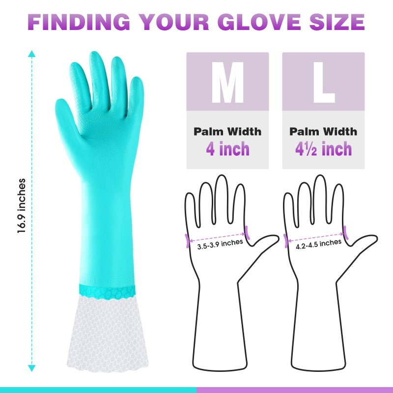 Elgood Reusable Long Dishwashing Cleaning Gloves with Latex Free, Long Cuff,Cotton Lining,Kitchen Gloves 2 Pairs,Purple+Blue Medium - Image 5
